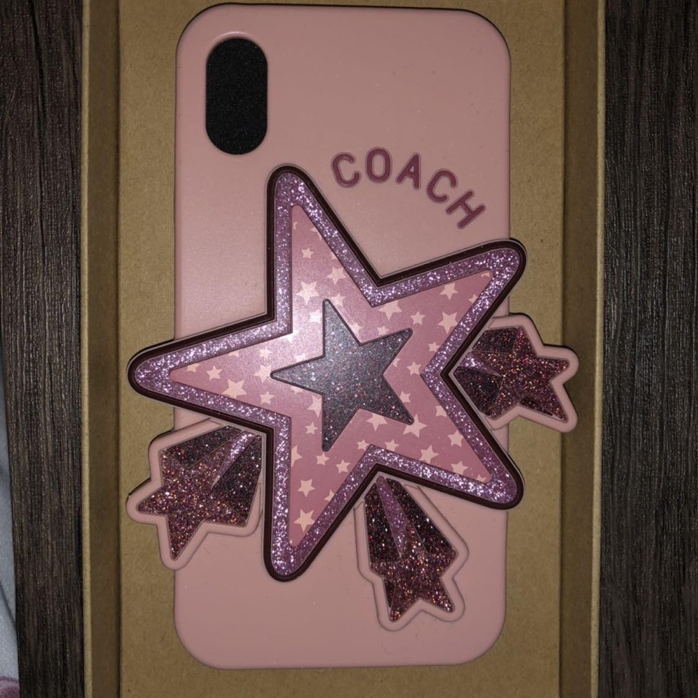 Pink Coach phone case with overlapping star.